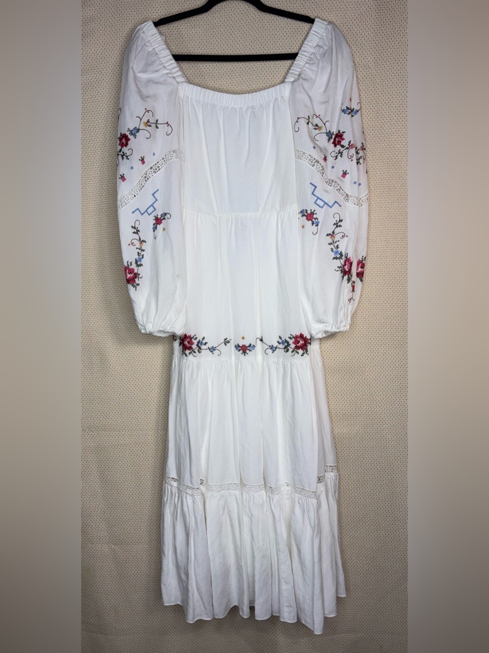 Kobi Halperin Emmy White Embroidered Linen Tiered Midi Dress size S
